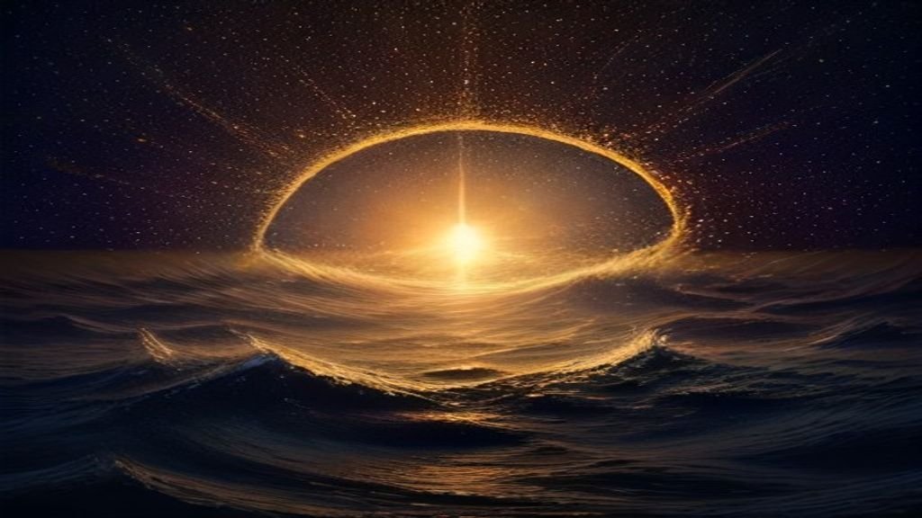 $title$ $focuskw$ Ondas sonoras douradas simbolizando a atmosfera de intimidade com Deus através do louvor instrumental.