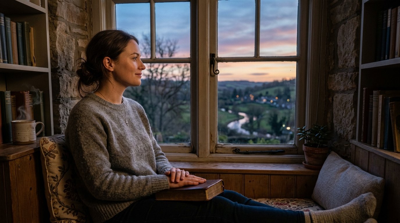 Ambiente acolhedor &agrave; luz do entardecer prop&iacute;cio para medita&ccedil;&atilde;o e descanso.