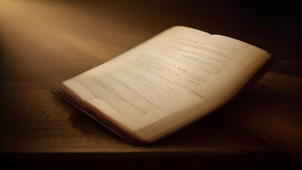 Hin&aacute;rio antigo aberto ao lado de viol&atilde;o cl&aacute;ssico em banco de madeira