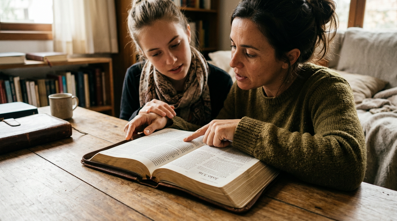 Cena ilustrativa de uma pessoa estudando a Bíblia, buscando avivamento e aprofundamento da fé.