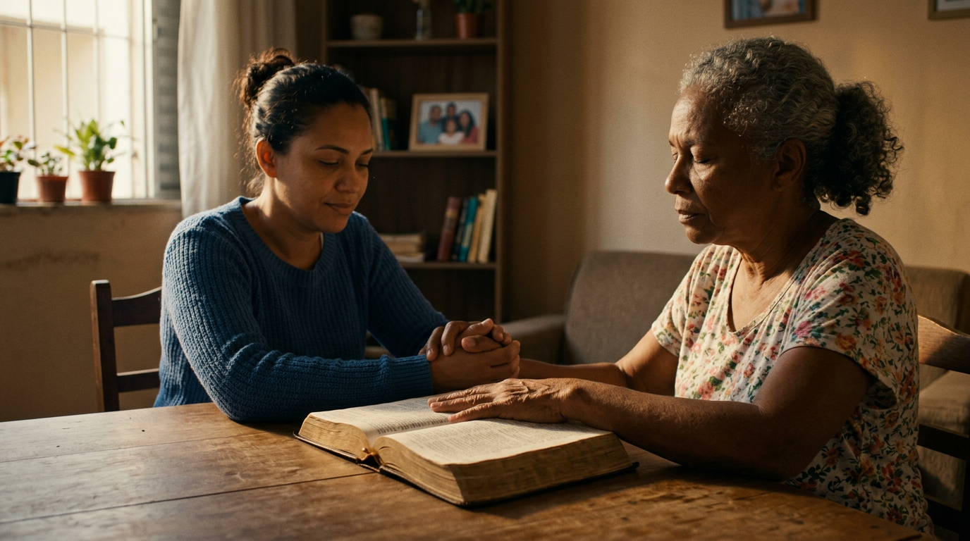 Oração e Fé: Paz com Deus Mãos em oração, simbolizando a busca por Deus, fé e paz, um momento de renovação espiritual e avivamento pessoal.