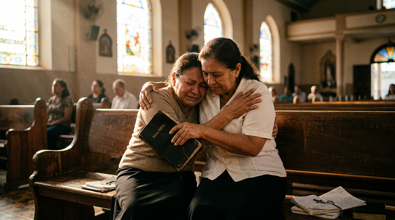 Mãos em posição de oração, buscando a presença de Deus para um avivamento espiritual e a renovação da fé, com base em versículos sobre avivamento.