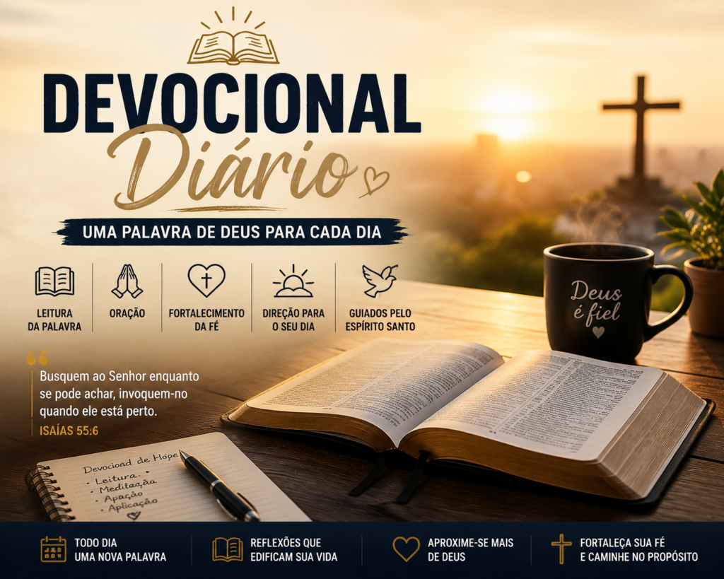 Cena de devocional diário, com a Bíblia aberta, simbolizando a busca por avivamento espiritual e meditação na Palavra de Deus.