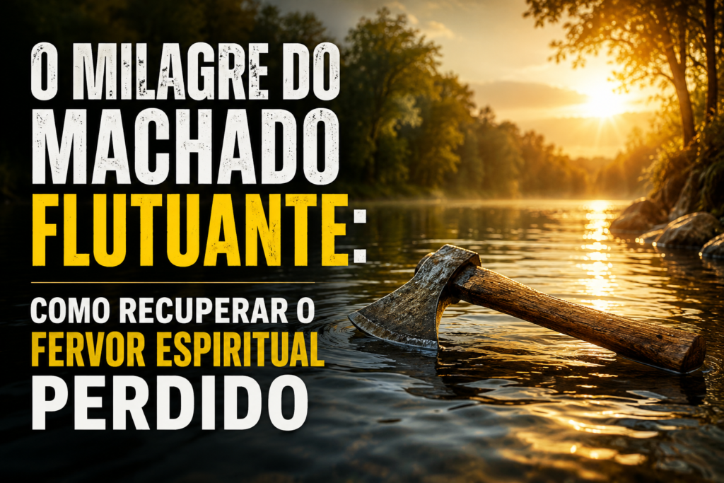 Ilustração do milagre do machado flutuante, um símbolo de renovação e avivamento espiritual. Representa a recuperação do fervor e a força da fé, conforme a narrativa bíblica de 2 Reis 6.
