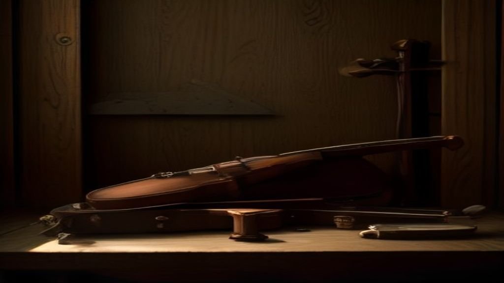Violino antigo simbolizando restauração através da música gospel no altar de adoração.