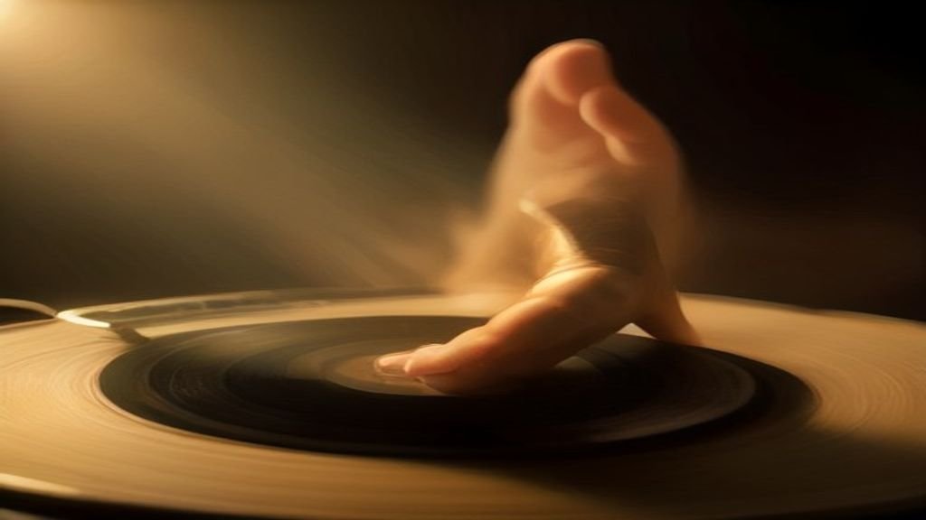$title$ $focuskw$ Disco de vinil clássico girando em um toca-discos sob luz quente.