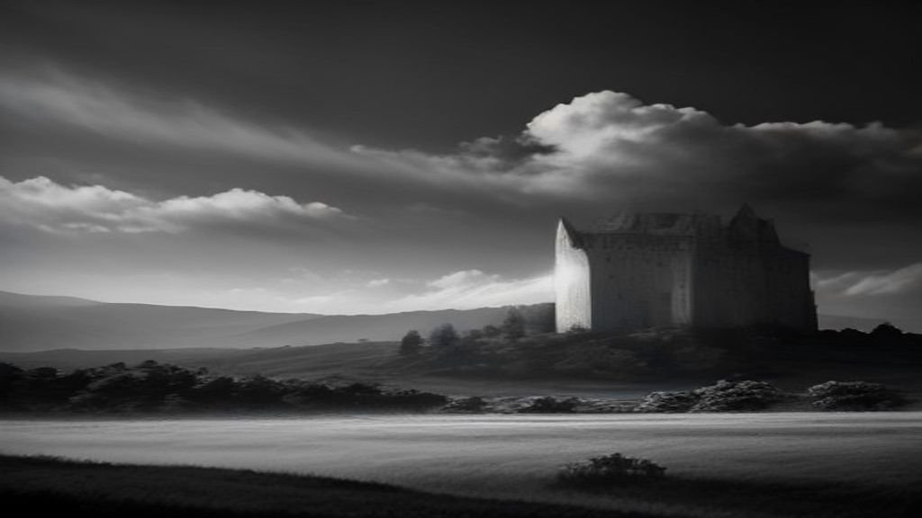 $title$ $focuskw$ Castelo medieval de pedra sob céu dramático e feixes de sol.