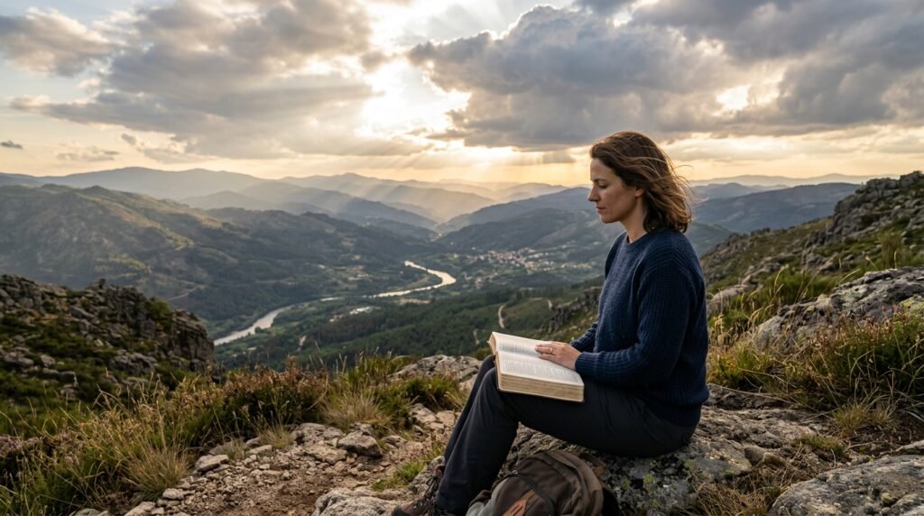 Uma Bíblia aberta em um ambiente sereno, simbolizando a busca por paz e direção em tempos de incerteza. A Palavra de Deus oferece consolo, esperança e um 'salmo para ansiedade', guiando para a 'renovação espiritual' e o 'avivamento na bíblia'.
