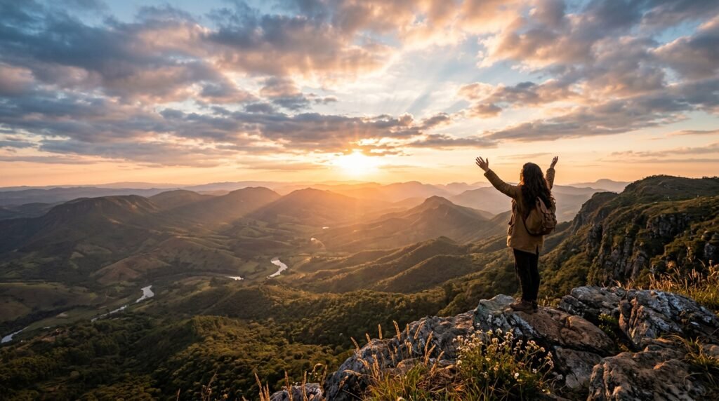 Uma imagem que evoca fé e inspiração, com elementos visuais de oração e adoração, simbolizando o poder da música gospel para um avivamento espiritual e renovação de forças no início da semana.