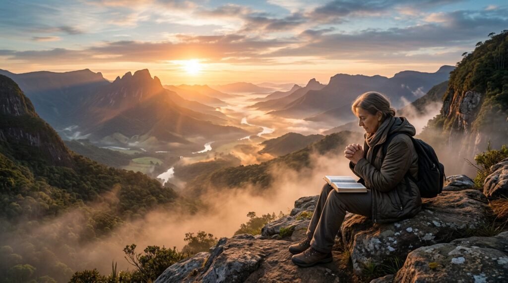 Pessoa em oração e choro, buscando consolo divino e a promessa de Deus em Mateus 5:4.