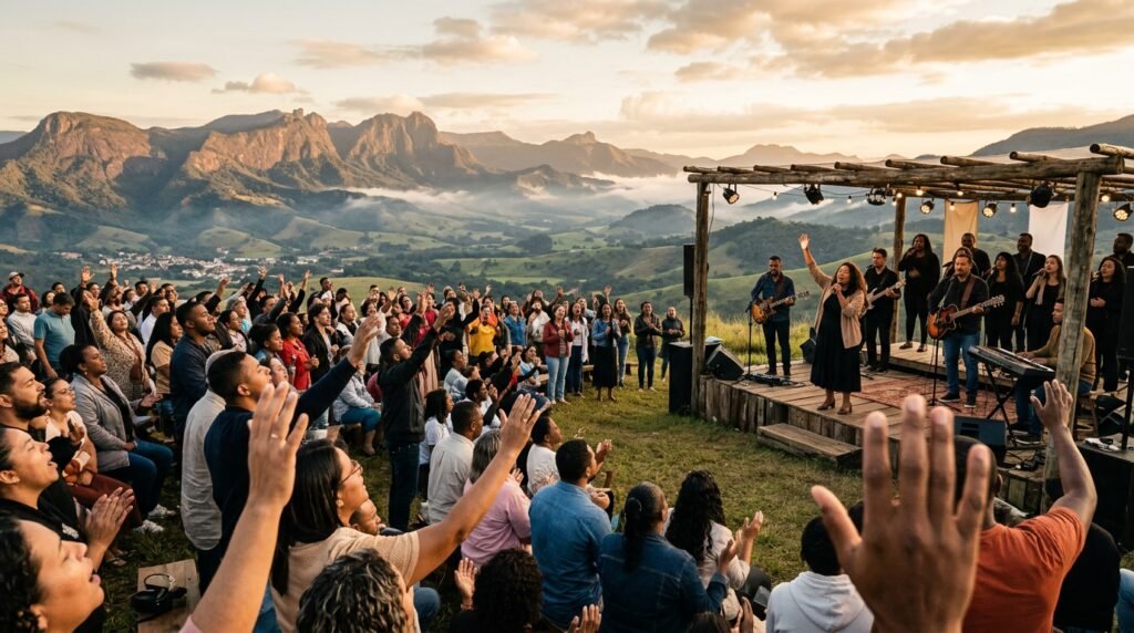 Imagem de uma pessoa em adoração, simbolizando a fé e a renovação espiritual através da música gospel. Um momento de louvor e avivamento diário.